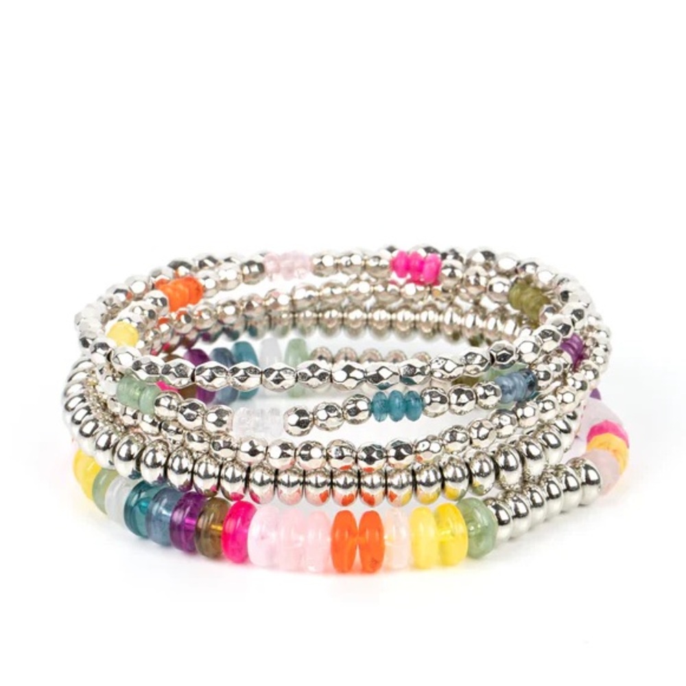 Multicolored Silver Beads Stack Bracelet